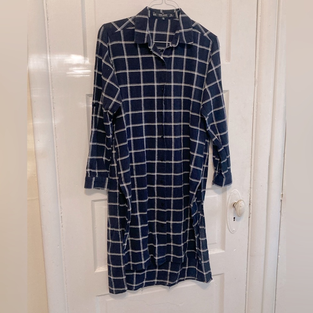 Zara Cotton Midi Dress with Side Slits // Navy Blue Oversized Dress
